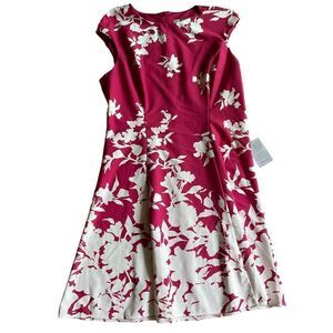 London Times Floral Print Dress in Cherry/ivo Size 16